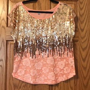 Charlotte Russe Pink Sequin & Lace Top